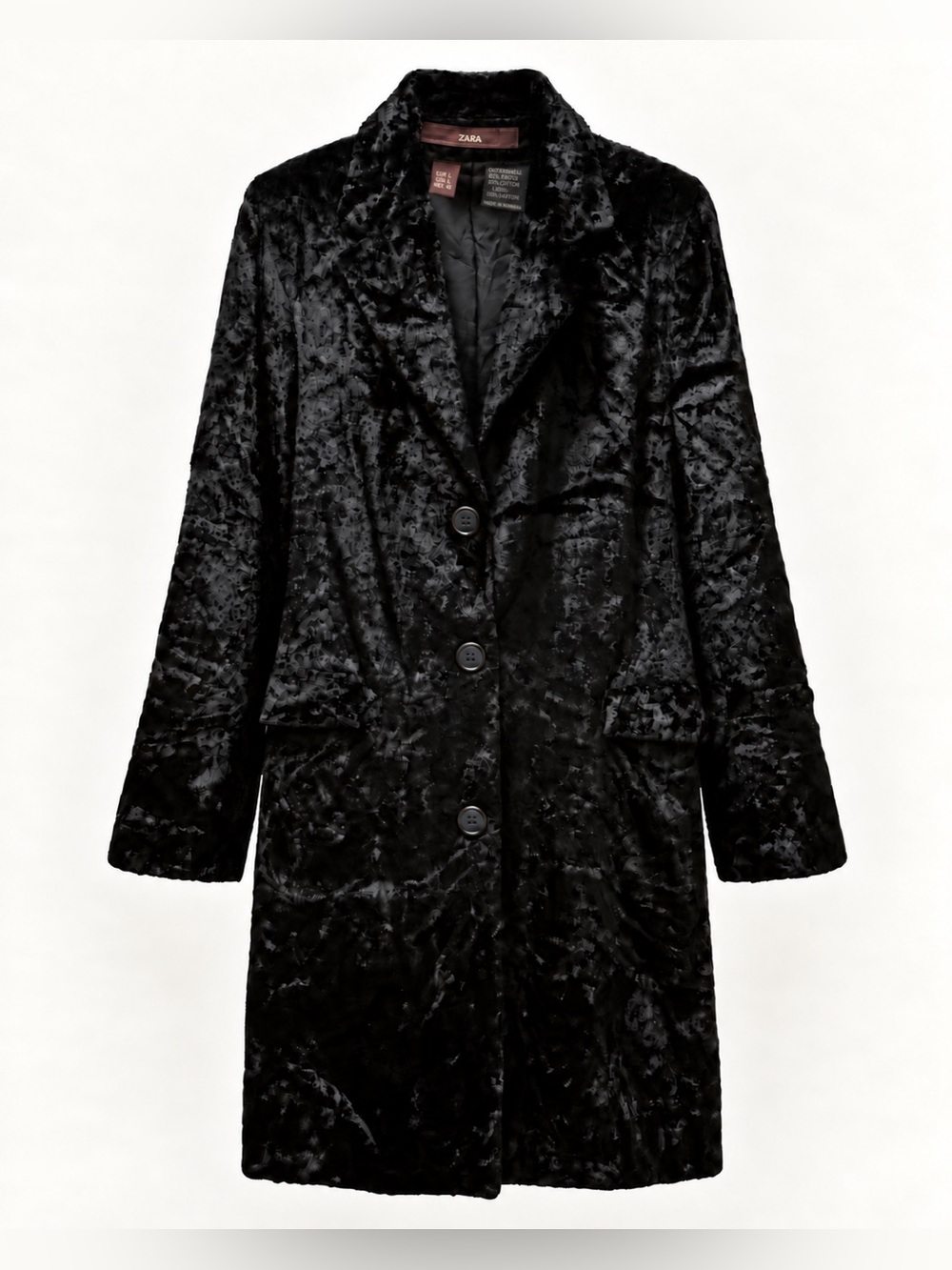 Vintage Zara Black Crushed Velvet Long Coat Size L